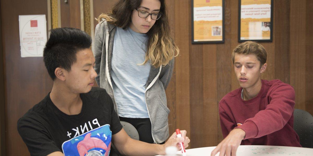 Peer tutoring helping students in the STEM Center